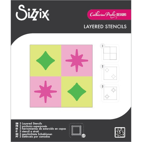 Sizzix Mini Layered Stencils 2PK by Catherine Pooler-Print & Pattern Retro Star - 5A003S66-1HP15 - 630454294962