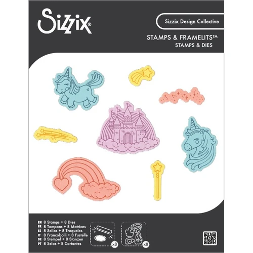 Sizzix Clear Stamps Set 8PK w/8PK Framelits Die S-Unicorns and Rainbows - 5A003S74-1HNZZ - 630454294795