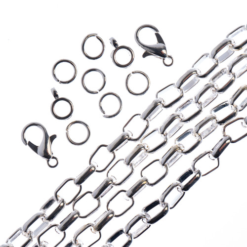 John Bead Chain and Findings Set Oval Cable Chain 36"-Silver - 5A003LYZ-1HH46