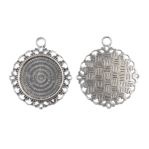 John Bead Must Have Findings Round Pendant Frame 3/Pkg-Antique Silver - 5A003LX0-1HH48