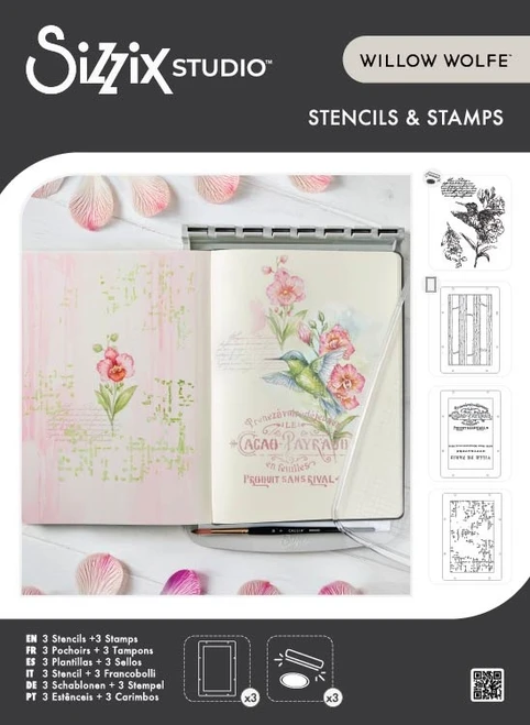 Sizzix Studio Clear Stamps Set w/Stencils By Willow Wolfe-Hummingbird and Orchids, 3PK/3PK - 5A003T1C-1HPGM - 630454294474
