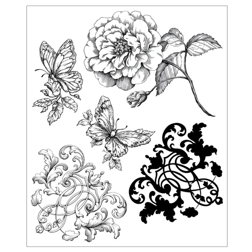 Sizzix Studio 5x8 Clear Stamp Set By Willow Wolfe-Ornamental Butterflies, 5PK - 5A003T26-1HPGN