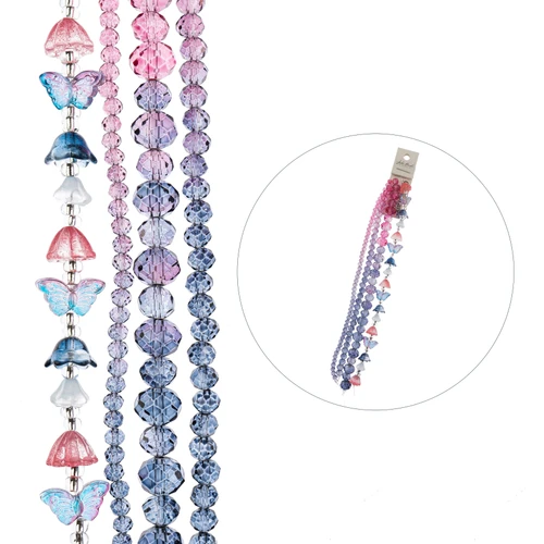 John Bead Crystal Lane DIY Flower Bead Strand 7" -Pink to Blue Mix - 5A003QL6-1HLTF