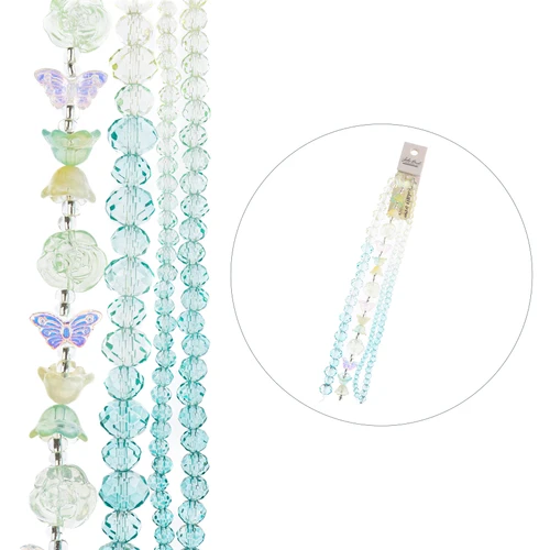 John Bead Crystal Lane DIY Flower Bead Strand 7" -Tulip, Roses, Butteflies, Teal - 5A003QNV-1HLWM