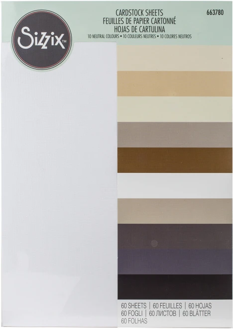 Sizzix Textured Cardstock Sheets A4 60/Pkg-Assorted Colors-Neutrals - S663780 - 630454256410