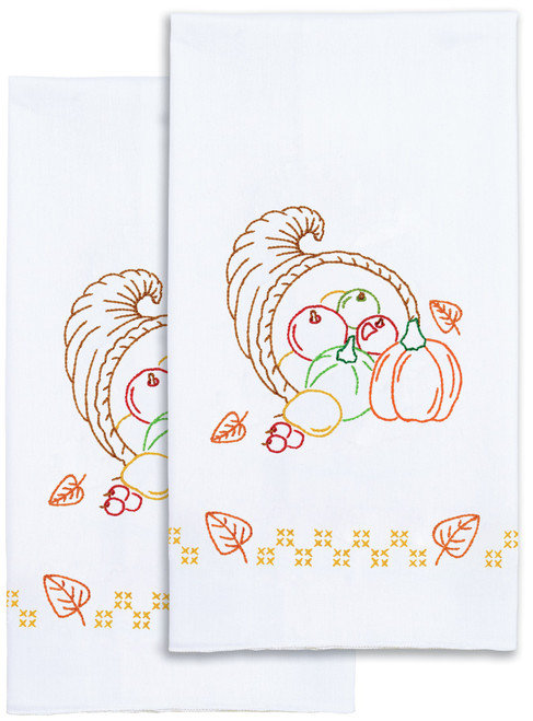 2 Pack - Jack Dempsey Stamped Decorative Hand Towel Pair 17"X28"-Cornucopia - 320 876