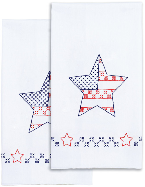 2 Pack - Jack Dempsey Stamped Decorative Hand Towel Pair 17"X28"-Independence Day - 320 874