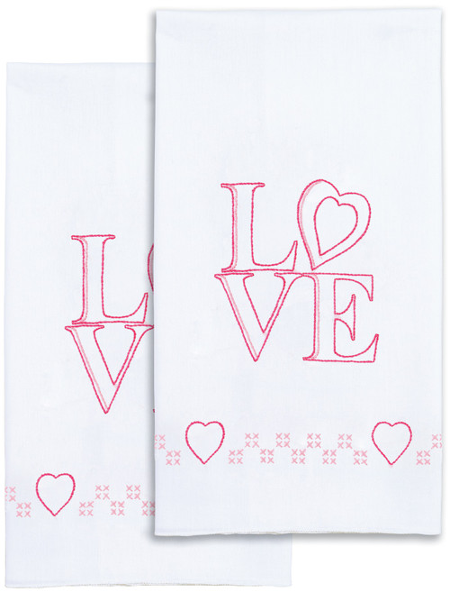 2 Pack - Jack Dempsey Stamped Decorative Hand Towel Pair 17"X28"-Love - 320 871