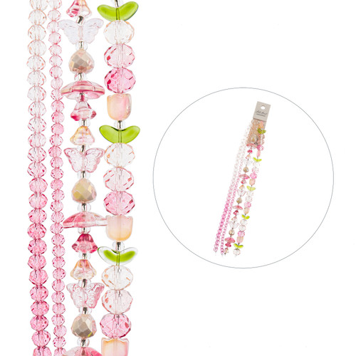 John Bead Crystal Lane DIY Flower Bead Strand Mix Honey 7"-Tulip Pink, Butterflies, Rondelle - 5A003QMQ-1HM01
