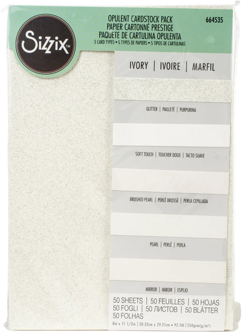 Sizzix Surfacez Opulent Cardstock Pack 8"X11.5" 50/Pkg-Ivory - 664535 - 630454261230