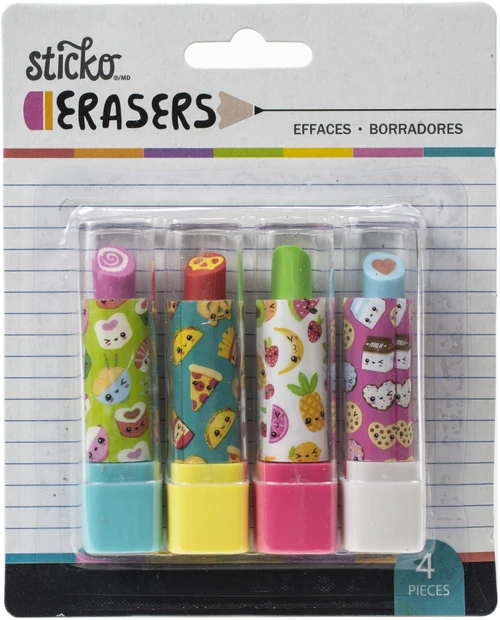 3 Pack - Sticko Retractable Lipstick Erasers 4/Pkg-Kawaii - 8600548X-550 - 015586005509