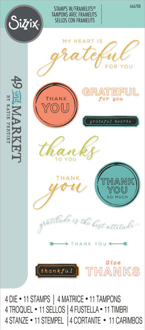Sizzix Clear Stamps With Framelits Die By 49 And Market-Thankful Sentiments - 5A002418-1G7B3 - 630454290032