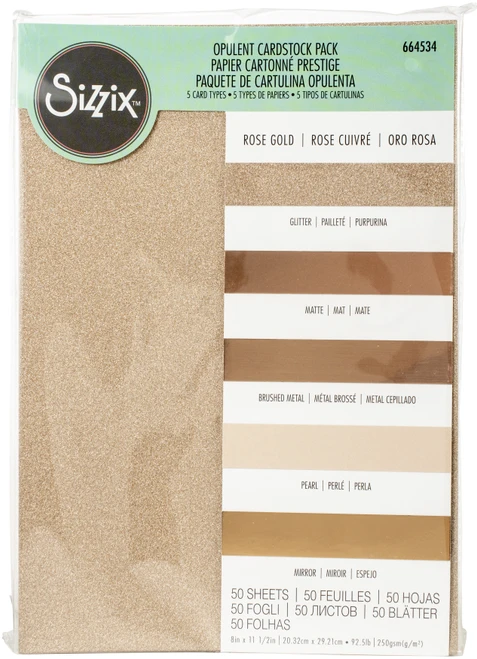Sizzix Surfacez Opulent Cardstock Pack 8"X11.5" 50/Pkg-Rose Gold - 664534 - 630454261223