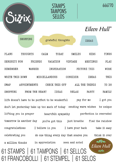 Sizzix A5 Clear Stamp Set By Eillen Hull 61/Pkg-Fan Favorites - 5A00282J-1GB4T - 630454290575