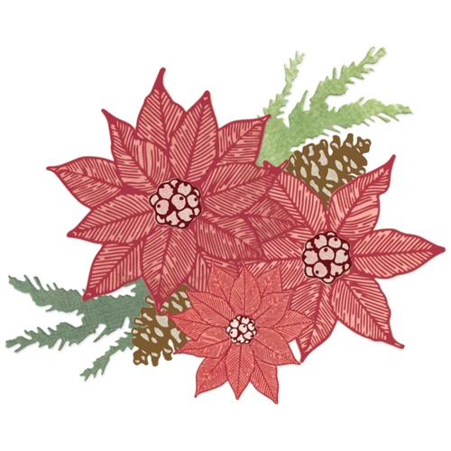 Sizzix Framelits Die & Stamp Set By 49 And Market 26/Pkg-Poinsettia Trio - 5A00322Q-1H3RK - 630454293217