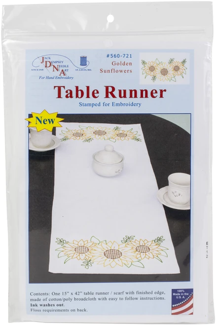 2 Pack - Jack Dempsey Stamped Table Runner/Scarf 15"X42"-Golden Sunflowers - 560 721 - 013155347210