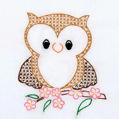 2 Pack - Jack Dempsey Stamped White Quilt Blocks 9"X9" 12/Pkg-Owl on Branch - 733 795