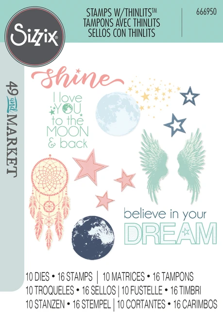 Sizzix Thinlits Die & A5 Stamp Set By 49 & Market-Starlight Dreams - 5A0034BV-1H618 - 630454292449