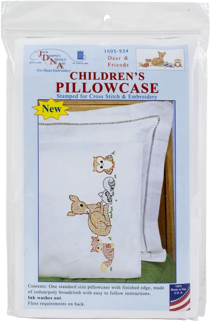 2 Pack - Jack Dempsey Children's Stamped Pillowcase W/Perle Edge-Deer & Friends - 1605 934 - 013155869347