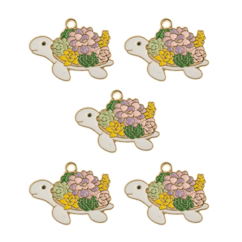 3 Pack - John Bead Sweet & Petite Charms 5/Pkg-Turtle w/ Flowers - 5A003LXD-1HH7M