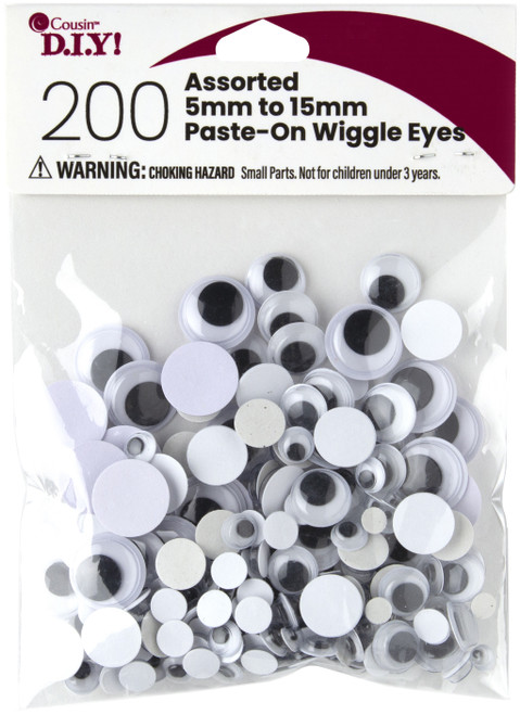 CousinDIY Paste-On Wiggle Eyes 5mm To 15mm 200/Pkg-Black - 40000925 - 191648096927