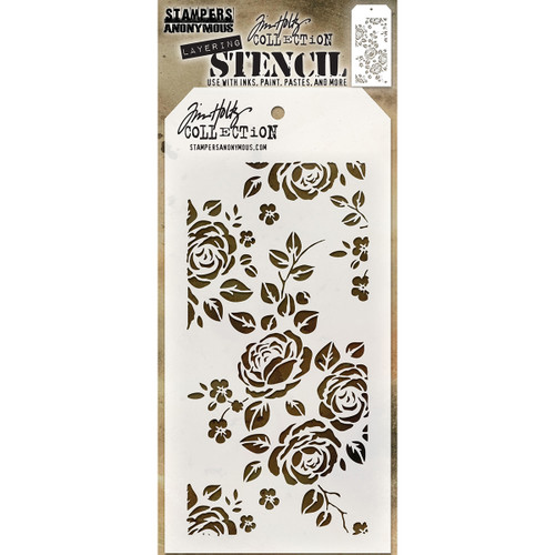 Tim Holtz Layered Stencil 4.125"X8.5"-Roses - THS-075 - 653341455413