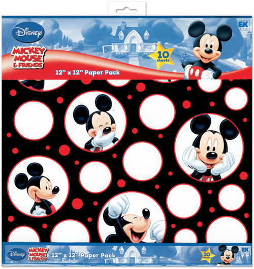 EK Disney Paper Pack 12"X12" 10/Pkg-Mickey Black, White & Red; 5 Designs/2ea - DBMPP - 015586721775