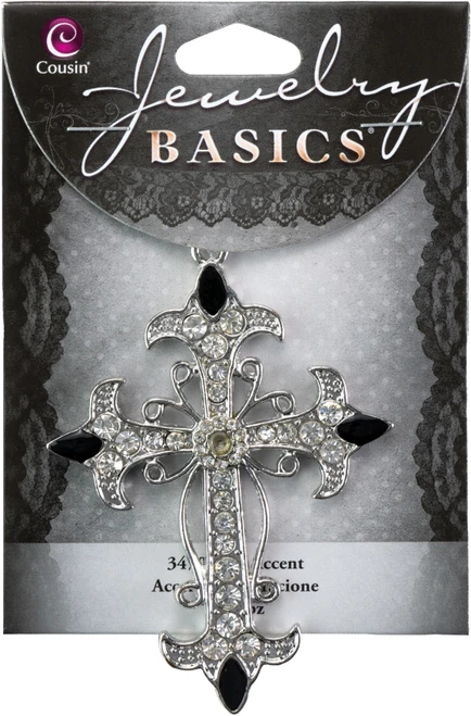 CousinDIY Jewelry Basics Metal Accent 1/Pkg-Silver & Clear Cross - JBMA1-023 - 016321042667