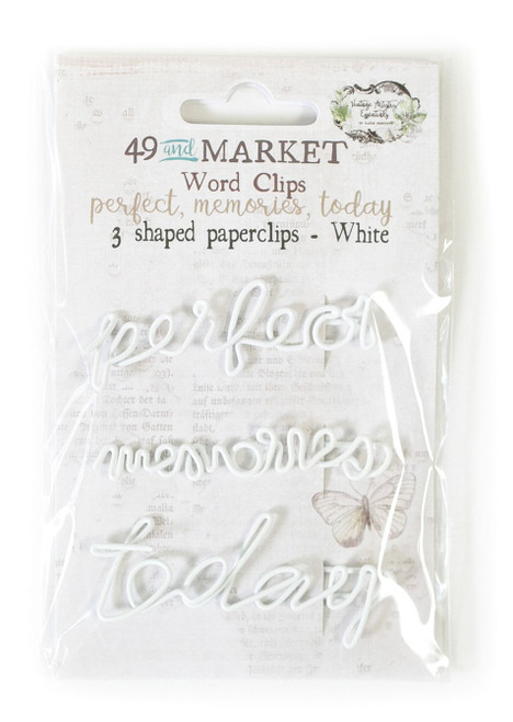 49 And Market Vintage Artistry Essentials Word Clips 3/Pkg-Perfect, Memories & Today In White VAE33843 - 752505133843
