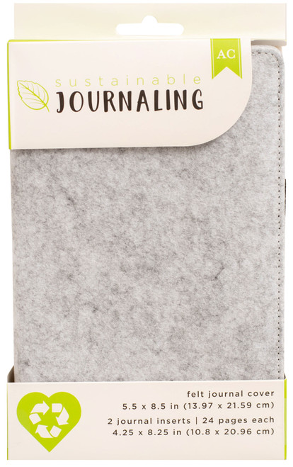 AC Sustainable Journaling Felt Journal 5.5"X8.5"-Gray, W/2 Inserts (24 Pages Each) AC380875 - 718813808750