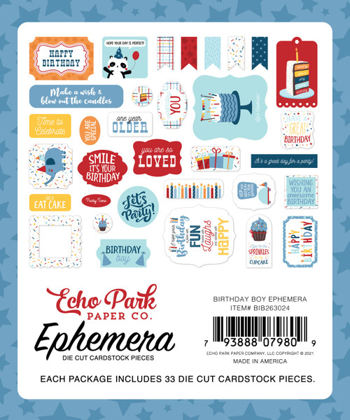 3 Pack Echo Park Cardstock Ephemera 33/Pkg-Icons, Birthday Boy IB263024