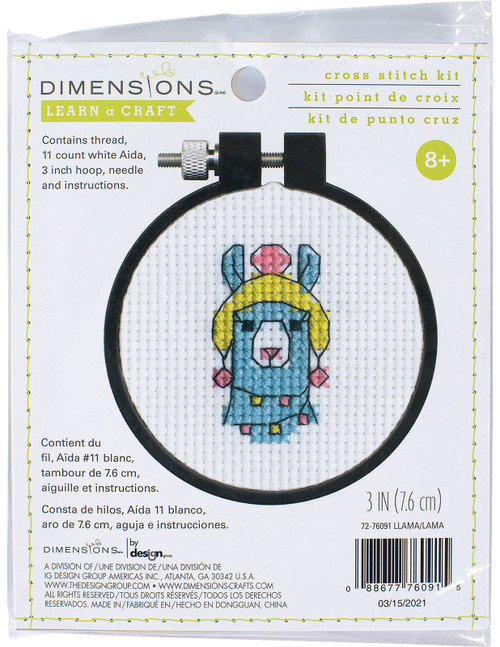 Dimensions Learn-A-Craft Counted Cross Stitch Kit 3" Round-Llama (11 Count) 72-76091 - 088677760915