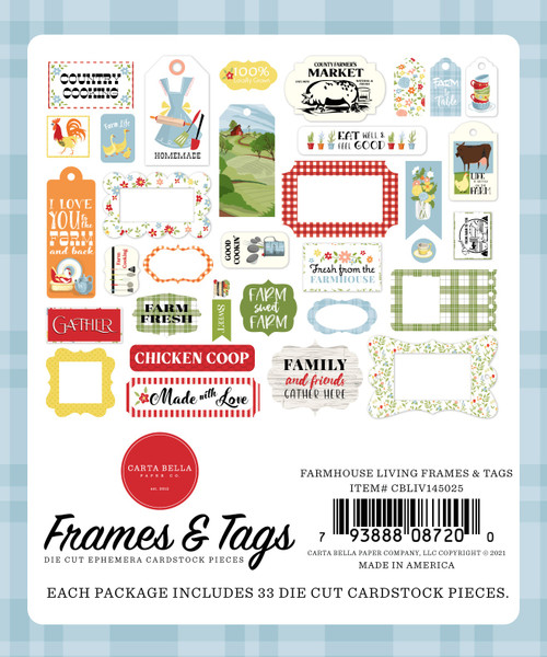 Carta Bella Cardstock Ephemera 33/Pkg-Frames & Tags, Farmhouse Living IV145025