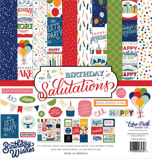 Echo Park Collection Kit 12"X12"-Birthday Salutations - IS264016 - 793888084308 Echo Park Collection Kit 12"X12"-Birthday Salutations - IS264016 - 793888084308