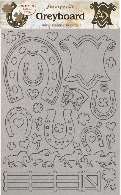 Stamperia Greyboard Cut-Outs A4 2mm Thick-Horseshoes, Romantic Horses - LSPDA435 - 59931100153835993110015383