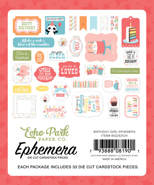 Echo Park Cardstock Ephemera 33/Pkg-Icons, Birthday Girl IG262024