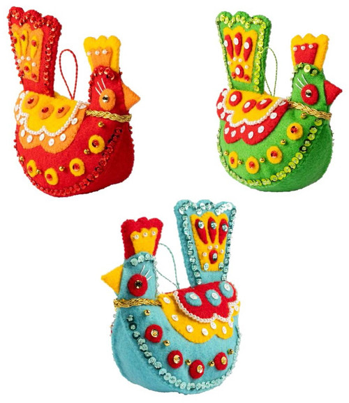 Bucilla Felt Ornaments Applique Kit Set Of 3-Festive Birds -89449E - 046109894492