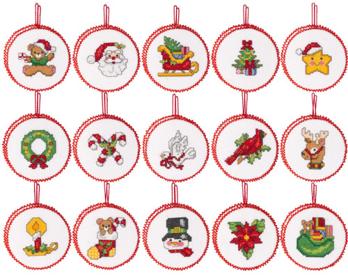 Bucilla Counted Cross Stitch Kit 2.75" Round 30/Pkg-Classic Christmas Ornaments (14 Count) -89454E - 046109894546