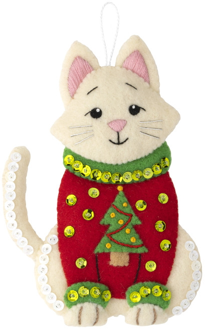 Bucilla Felt Ornaments Applique Kit Set Of 6-Cats In Ugly Sweaters -89381E - 046109893815