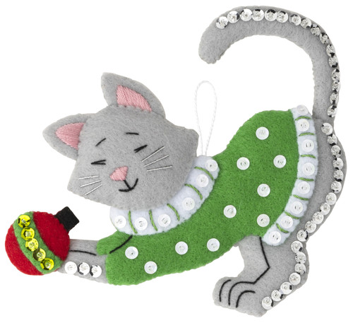 Bucilla Felt Ornaments Applique Kit Set Of 6-Cats In Ugly Sweaters 89381E