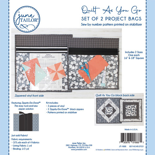 June Tailor Quilt As You Go Project Bag Kit-Black Zippity-Do-Done(TM) - JT1668 - 730976016681 June Tailor Quilt As You Go Project Bag Kit-Black Zippity-Do-Done(TM) - JT1668 - 730976016681