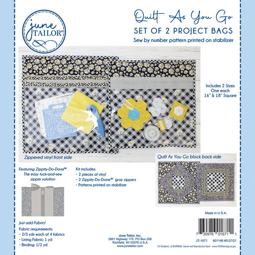 June Tailor Quilt As You Go Project Bag Kit-Gray Zippity-Do-Done(TM) -JT1671 - 730976016711