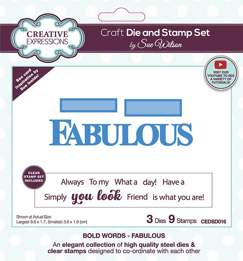 Creative Expressions Craft Die And Stamp Set By Sue Wilson-Fabulous CEDSD016 - 5055305965153