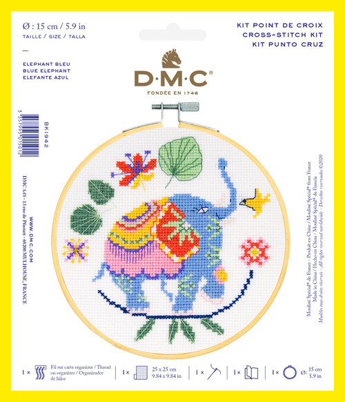 DMC Stitch Kit 6" Diameter-Elephant (14 Count) BKL-1942 - 3357995015012
