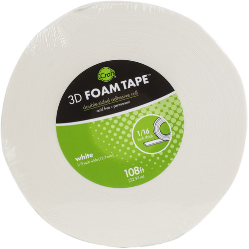 iCraft 3D Foam Tape Jumbo Roll-White .5"X108' 5607 - 000943056072