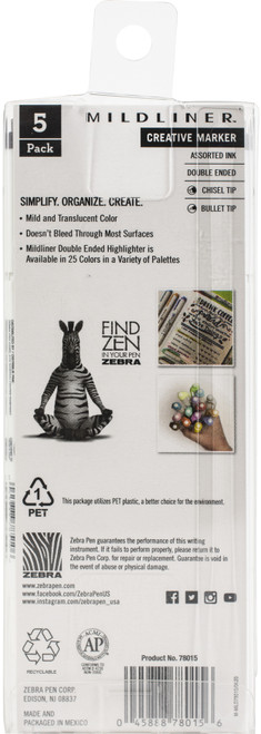 3 Pack Zebra Mildliner Double Ended Highlighters 5/Pkg-Grays 78015