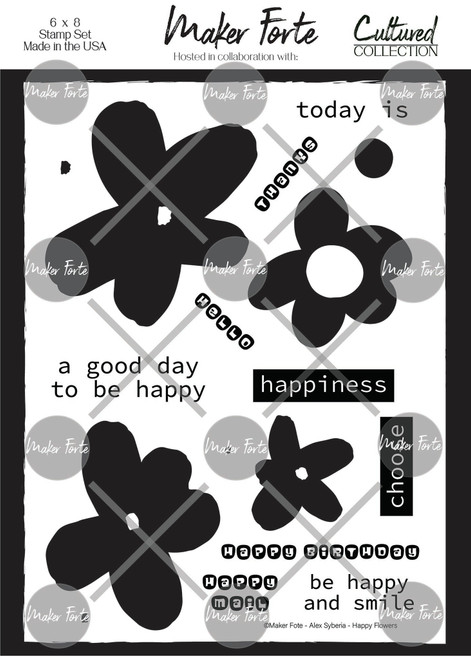 Maker Forte Clear Stamps By Alex Syberia Design 6"X8"-Happy Flowers 20090244 - 618528390611