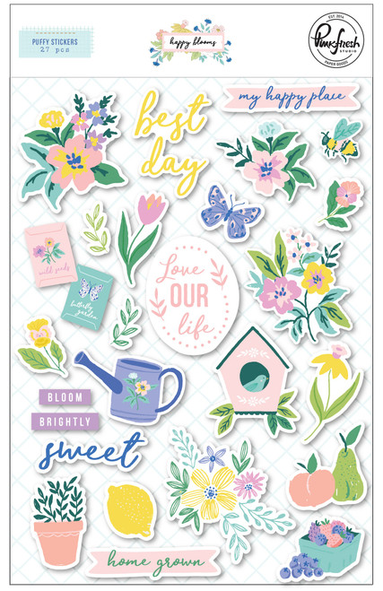 PinkFresh Puffy Stickers-Happy Blooms PFHA6721 - 736952870902