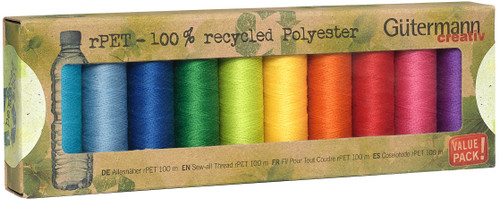 Gutermann rPET Polyester Sew-All Thread Set 10 Spools-Bright 731138-3 - 4029394648984