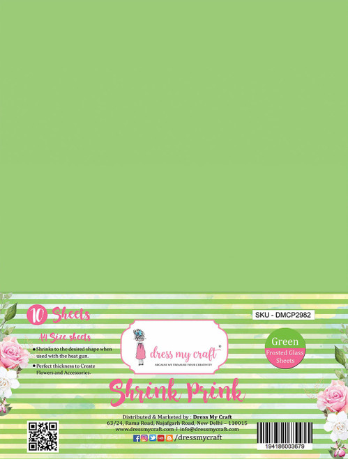 Dress My Craft Shrink Prink Frosted Sheets A4 10/Pkg-Green SHRINK-2982